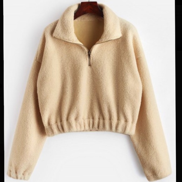 half zip fluffy faux shearling teddy sweatshirt
